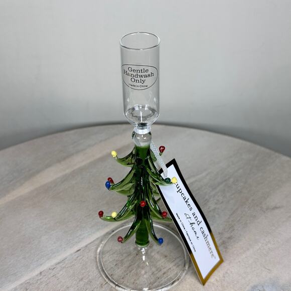 Cupcakes and Cashmere Set of 2 Christmas Tree Glass Candlestick Holders NEW - Picture 6 of 10